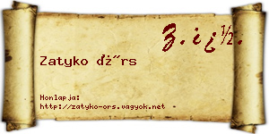 Zatyko Örs névjegykártya